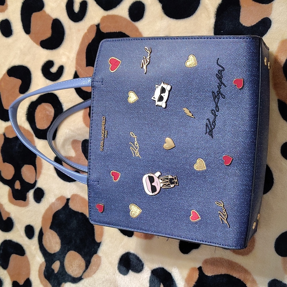 Karl Lagerfeld Navy Tote with Gold and Red Accents
